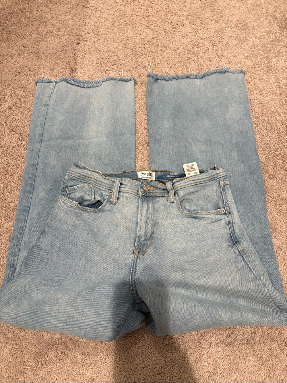 Kensie Light Blue High-Rise Wide Leg Jeans with Raw Hem
